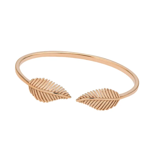 Rose Gold-Finish Leaf Design Open Cuff Bracelet