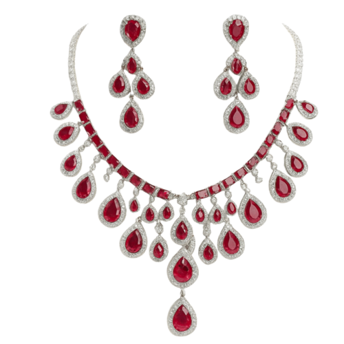 Royal Red Stone Bridal Necklace Set with Matching Earrings