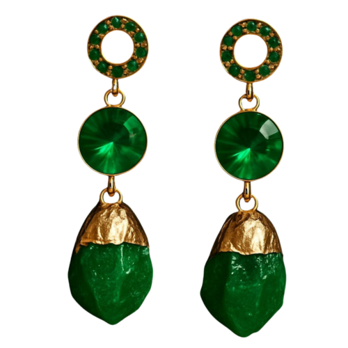 Luxury Green Stone Drop Earrings with Gold Accents